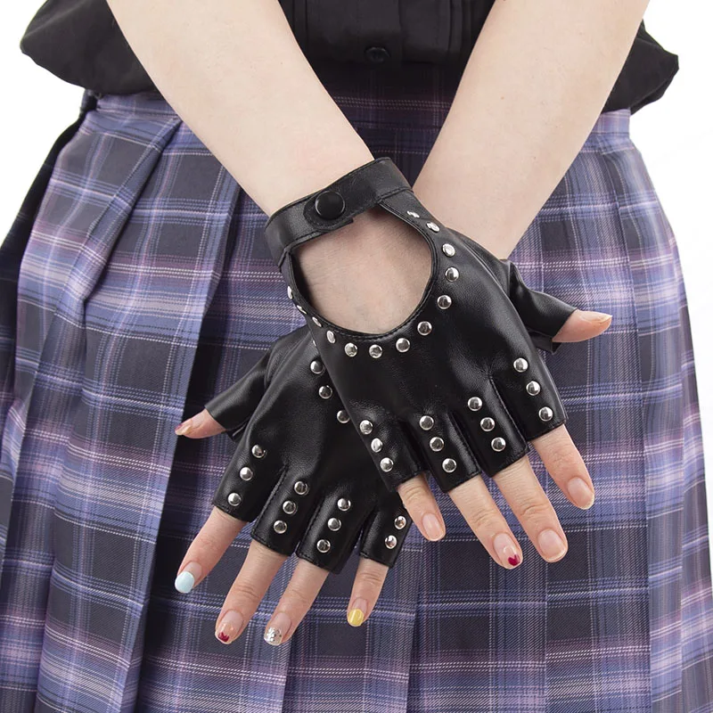Leather Driving Glove - 1 Pair Women Punk Rivet PU