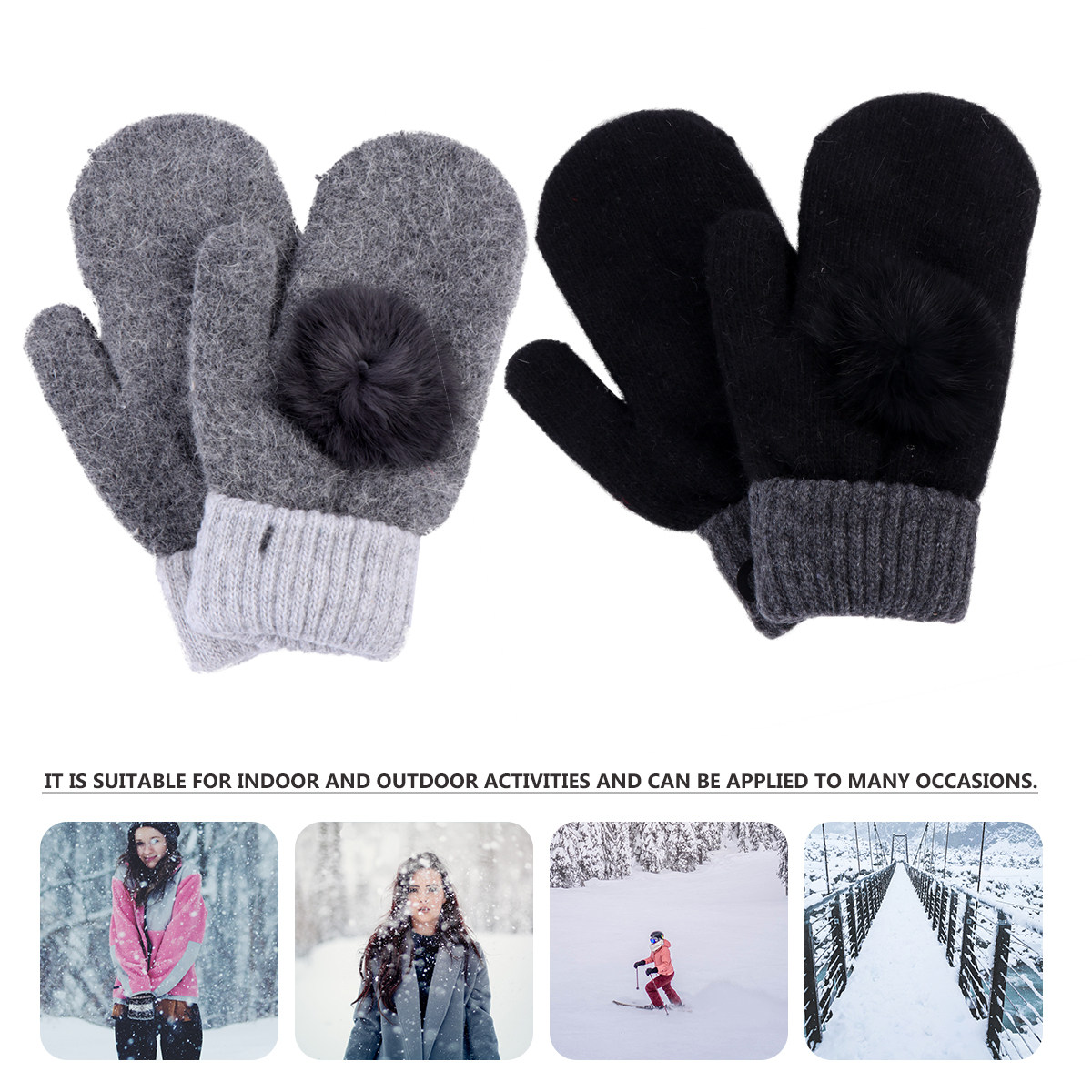 2Pairs Warm Wool Mittens Fleec - огляд і ціна Wool Glove Lined